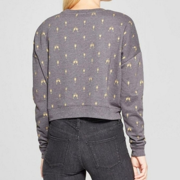 Fifth Sun Holiday Cheers Champagne Sweatshirt Gray L - Picture 2 of 8